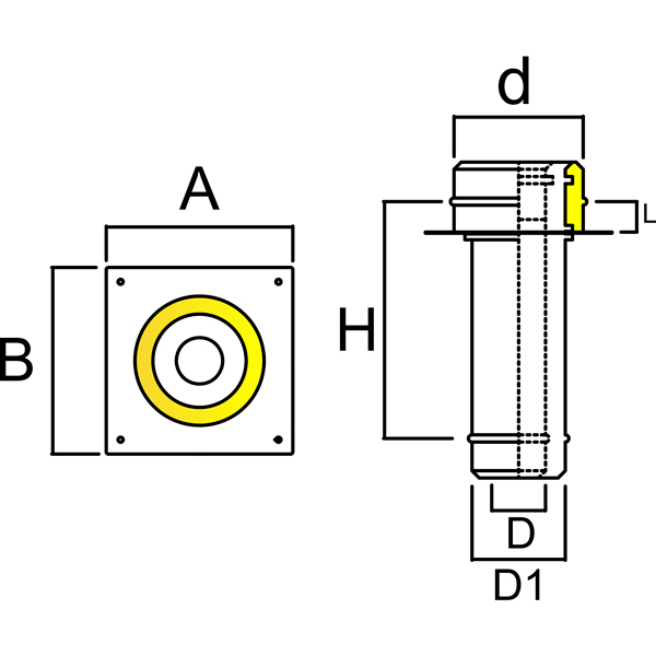 Коаксиальная площадка междуэтажная переход с утепленной на неутепленную систему (Артикул 3К-2К.П-М)